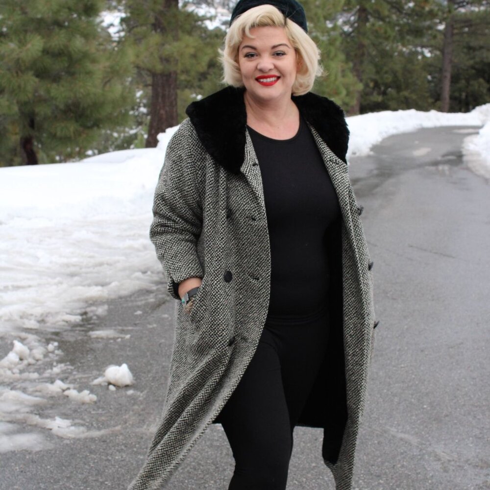 Vintage 1950s Coat, Bergdorf Goodman Black and White Tweed Wool Overcoat - Picture 2 of 13